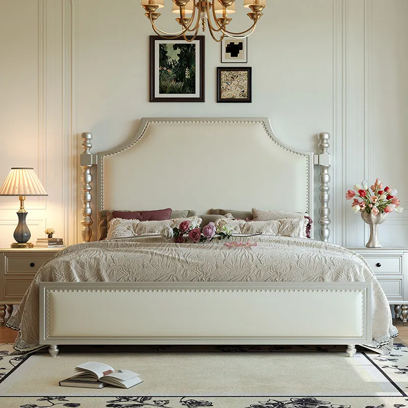Wooden Luxury Bedroom Aesthetic Europian Sleeping Princess Bed Lounge Nightstands Base Para Cama Matrimonial House Accessories