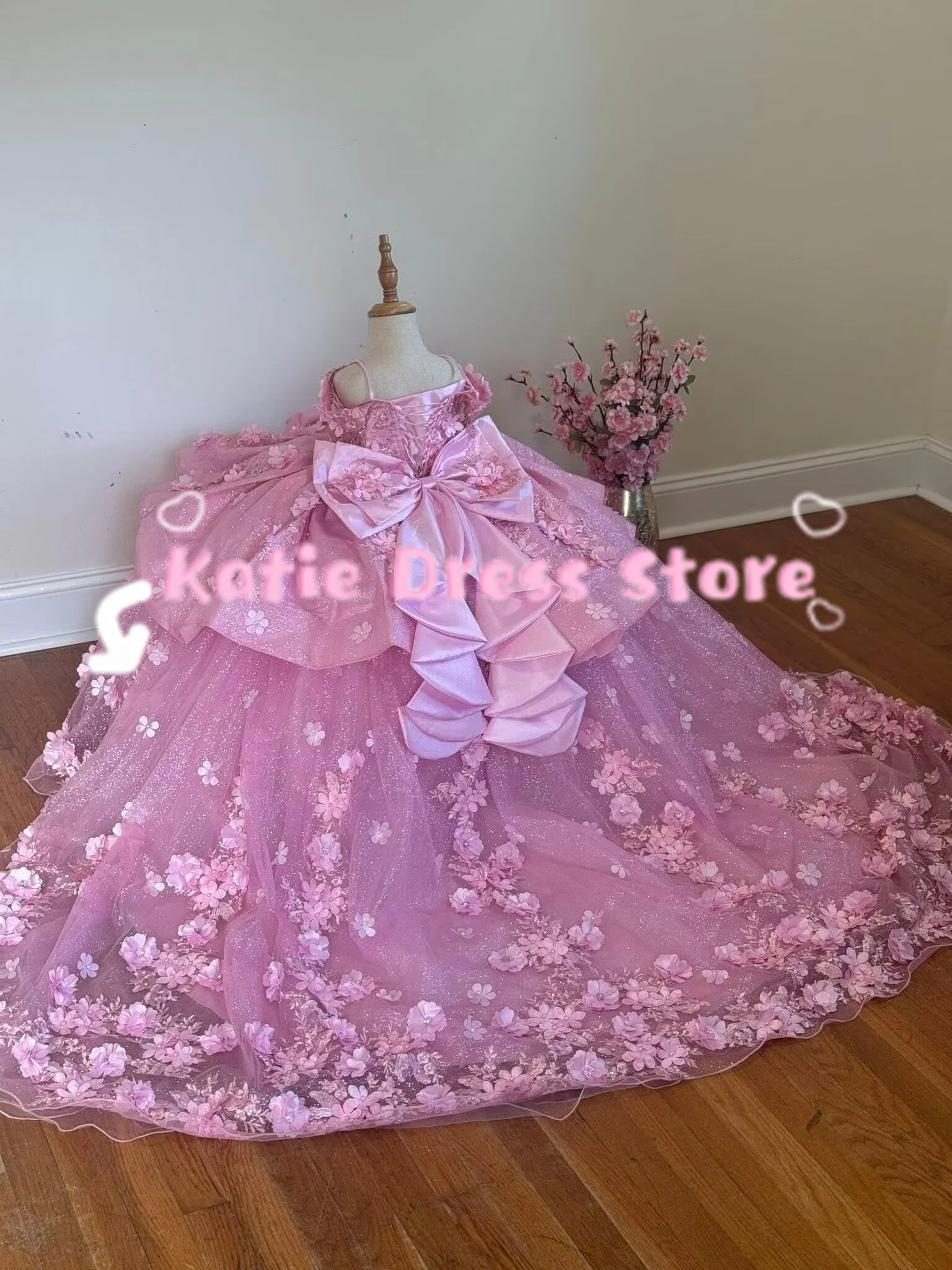 

Элегантное розовое 3D-платье с цветами для девочек на свадьбу, из тюля, пышное, кружевное, для принцесс, на день рождения, для первого причастия, бальное платье, на заказ