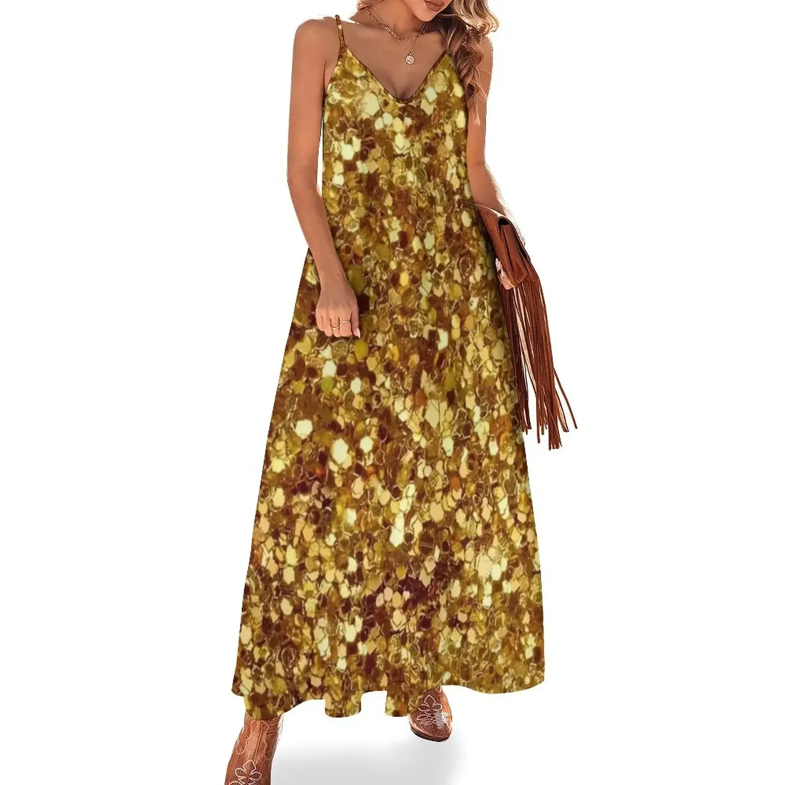 

Gold glitter sparkly Disco ball gold disco fever boogie dance 70s club disco party checkered Sleeveless Dress