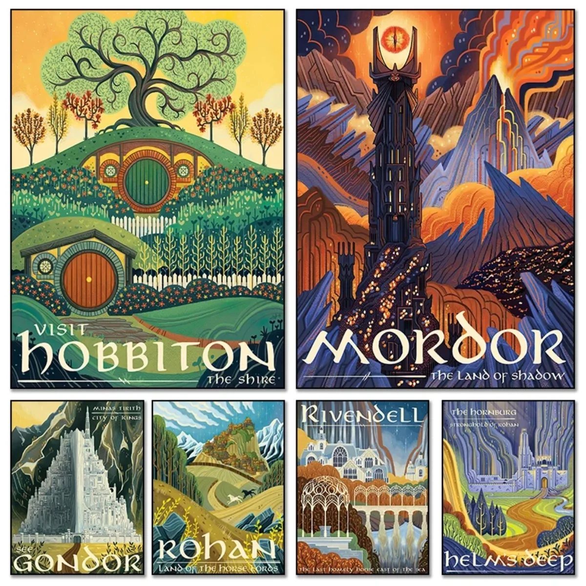 Vintage Abstract Ring Art Retro Travel Poster Canvas Painting Film Mordor Castle Lord Magic Wall Kid Bed Room Home Decor Gifts