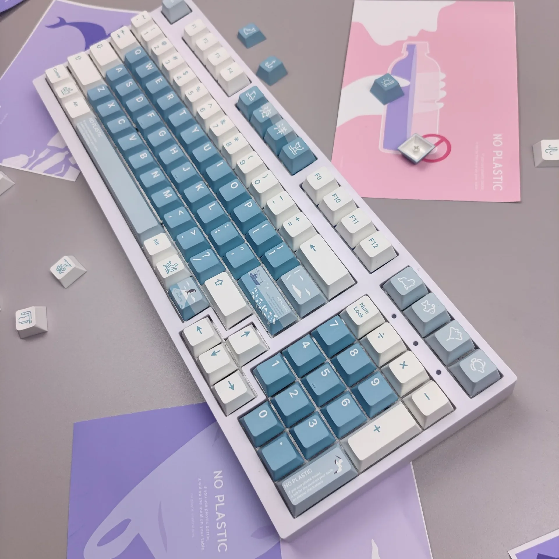 

Ocean theme five-sided sublimation original factory high blackout PBT original keycaps custom keyboard wooting