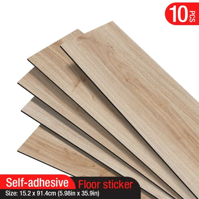 10pc Self-adhesive Wood Grain Floor Wall Sticker Modern Style PVC Living Room Toilet Kitchen  Floor Decor Waterproof Sticker