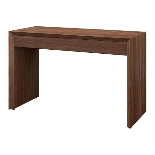 Medium Walnut 48 Inch Contemporary Rectangular Desk For Home Office With Two Storage Drawers