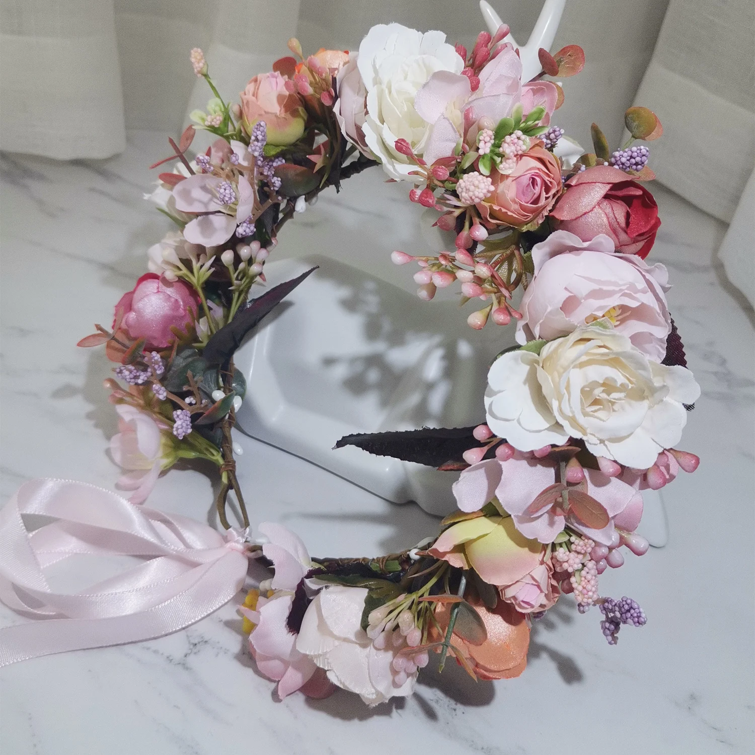 Rose Flower Crown Headwear Girls' Dress Hair Accessories Wedding Bridal Headband Ornament Kids Children Floral Garlands