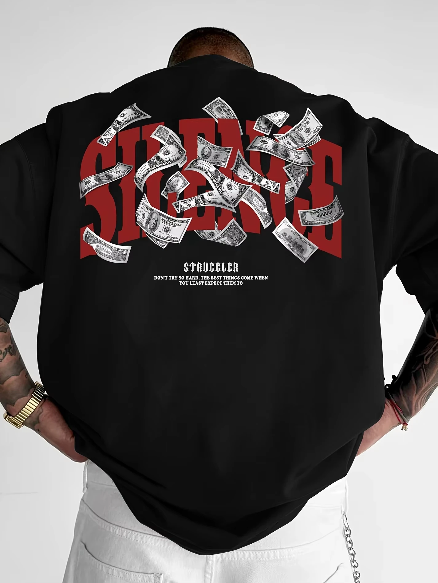 Men Street Fashion Summer New Style T-shirt with Dollar Pattern Breathable Fabric Pure Cotton Soft Material Men and Women Shirt