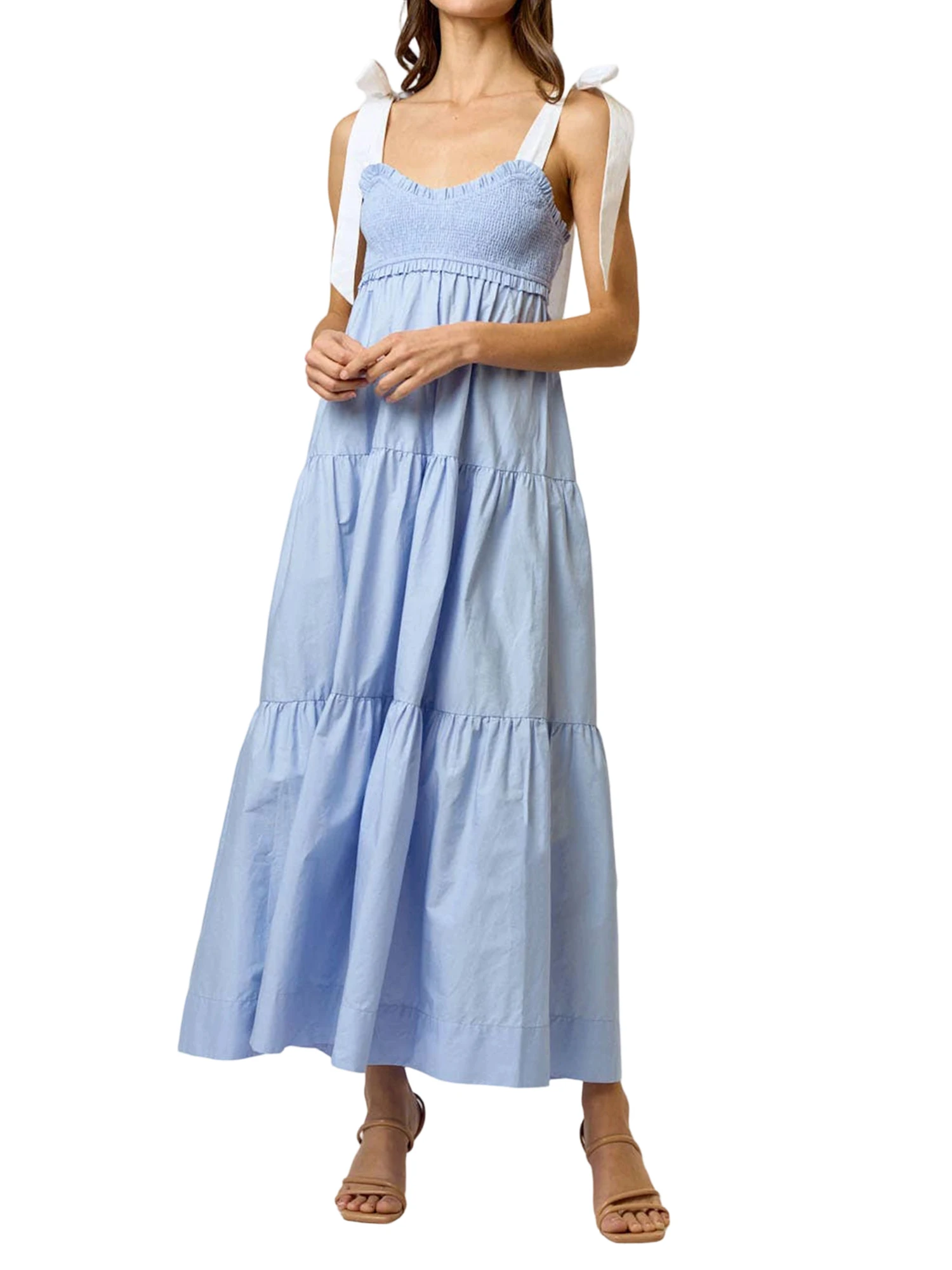 Vestido largo elegante con cuello en V y dobladillo con volantes, sin mangas, vestido de playa con estampado floral bohemio para vacaciones y fiestas