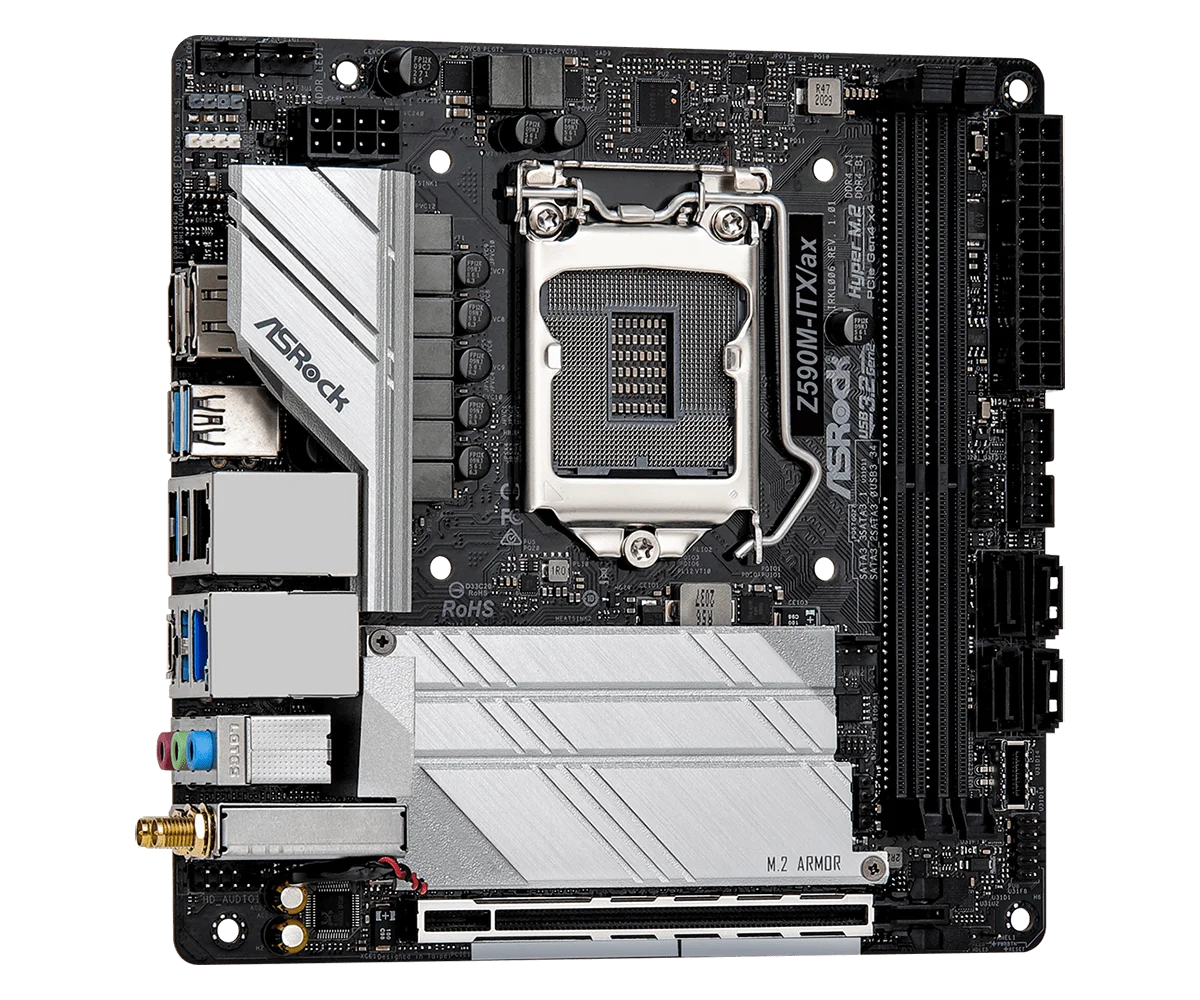 Imagem -03 - Asrock-mini Motherboard Z590m-itx Machado Lga 1200 M.2 Nvme Ddr4 64g Intel Z590 Suporte Core 11400f 10700 11900f 10850k Cpu