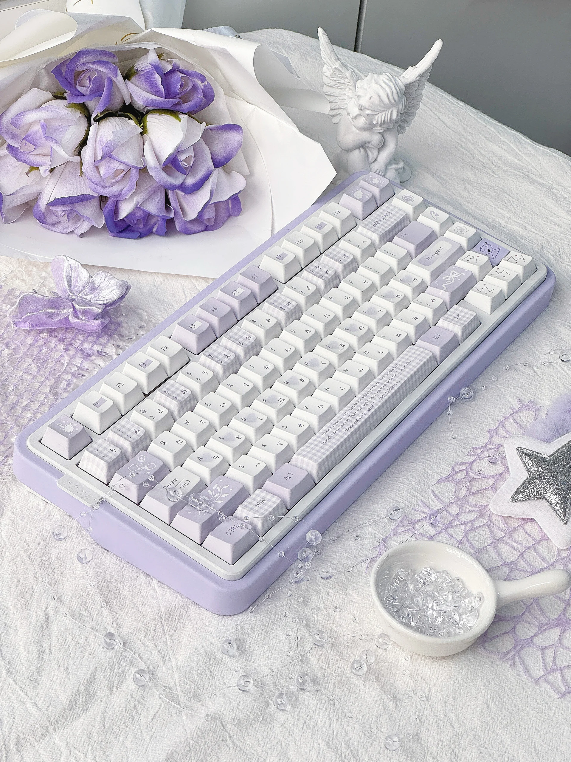 Capuchons de touches Pbt cerise Taro violet, thème élégant pour bricolage Aula F75 F99, à carreaux violets