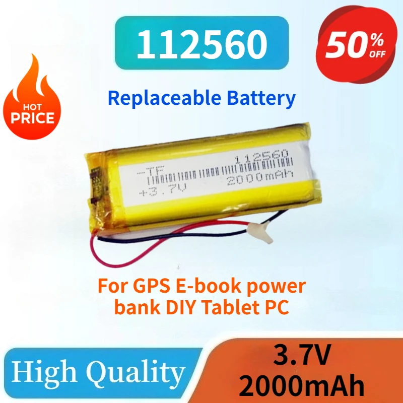 High Quality New 3.7V 2000mAh 112560/102560 Lithium Polymer Rechargeable Battery For GPS E-book power bank DIY Tablet PC