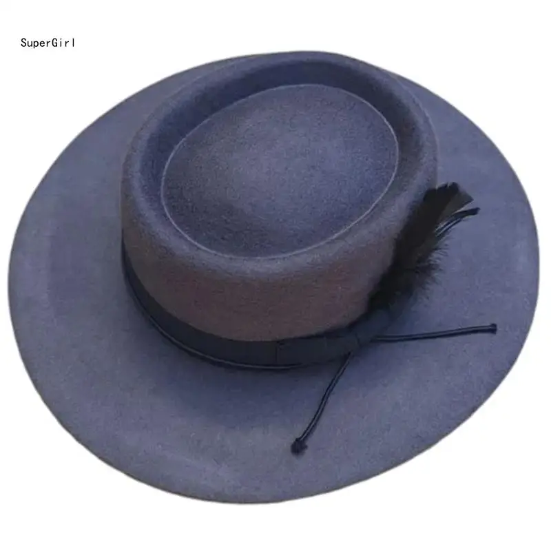 

Wool Felted Hat Windproof Wool Hat Fashion Ribbon Hat Unisex Versatile Hat for Travel and Outdoor J78E