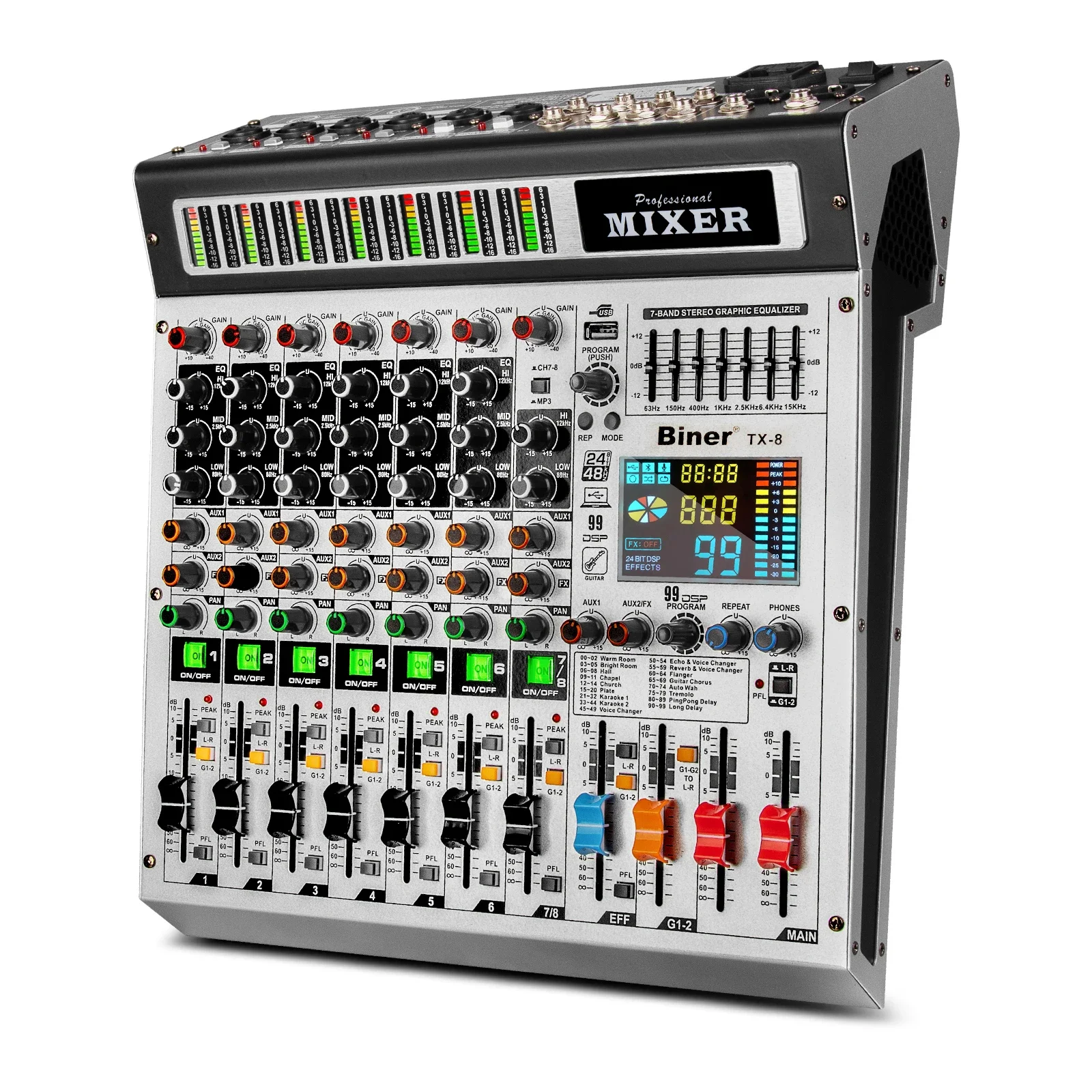 TX-8 profession 8 Channels Digital Audio Mixer Controller With Display Screen DJ Mixing Console For Bar Party