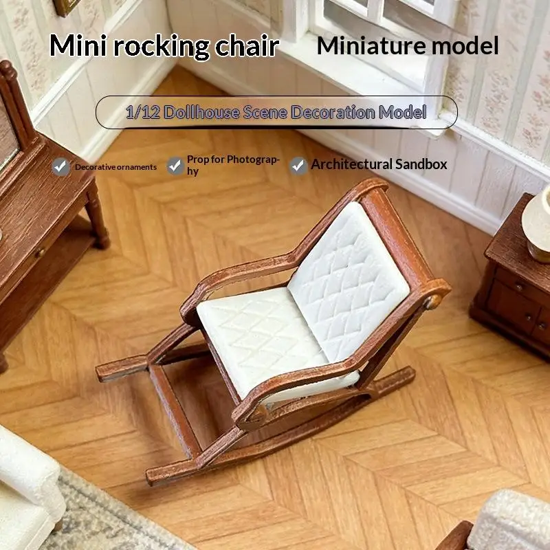 Miniature Rocking Chair Ornament 1/12 Dollhouse Recliner Model Dollhouse Furniture Decoration Micro Scene Photography Prop