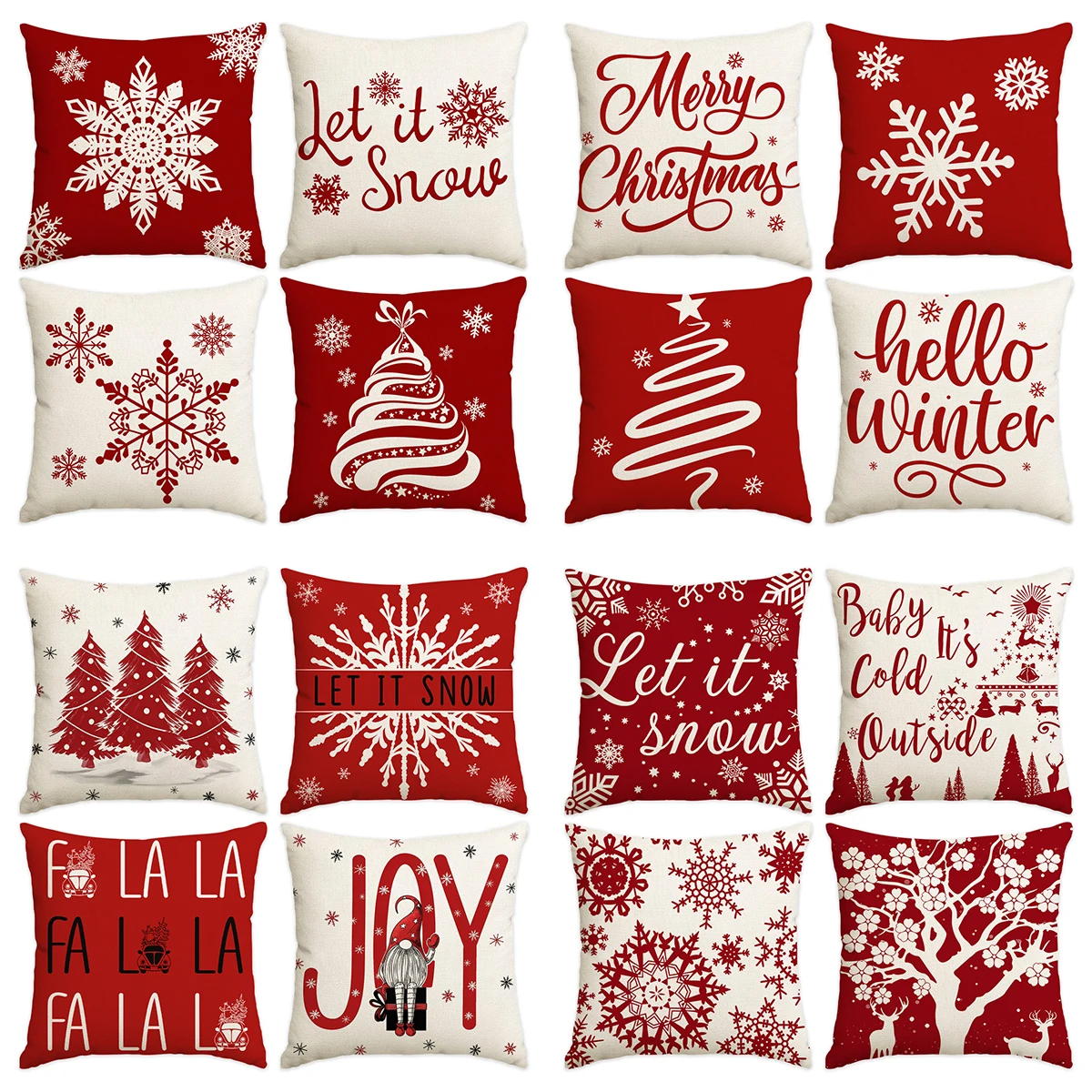 4Pcs Christmas Cushion Covers Throw Pillow Covers Vintage Snowflake Xmas Tree Reindeer Print Sofa Living Room Home Winter Decor