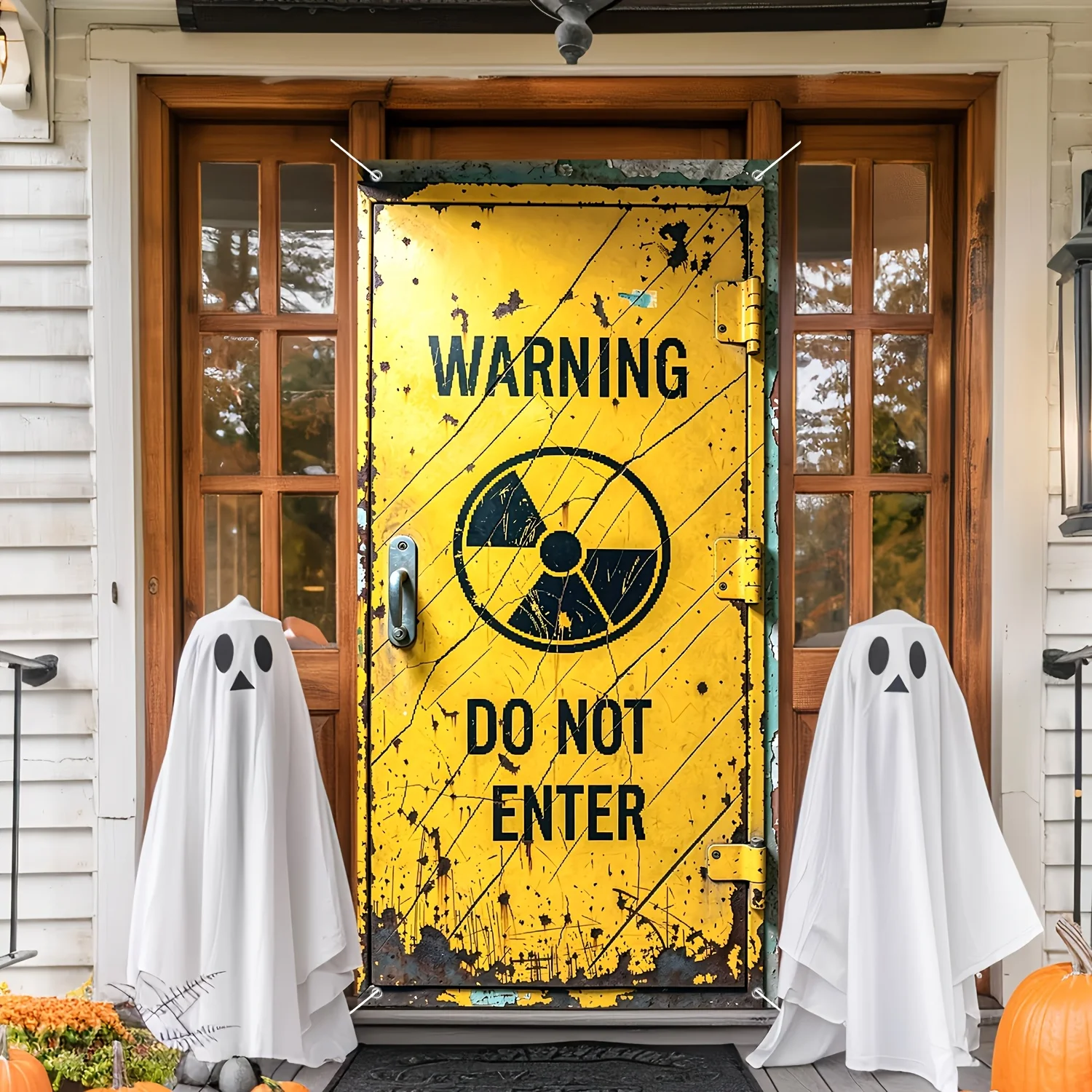 2D banner, 1 piece, Halloween no-entry banner, retro rusted metal radiation symbolzyc