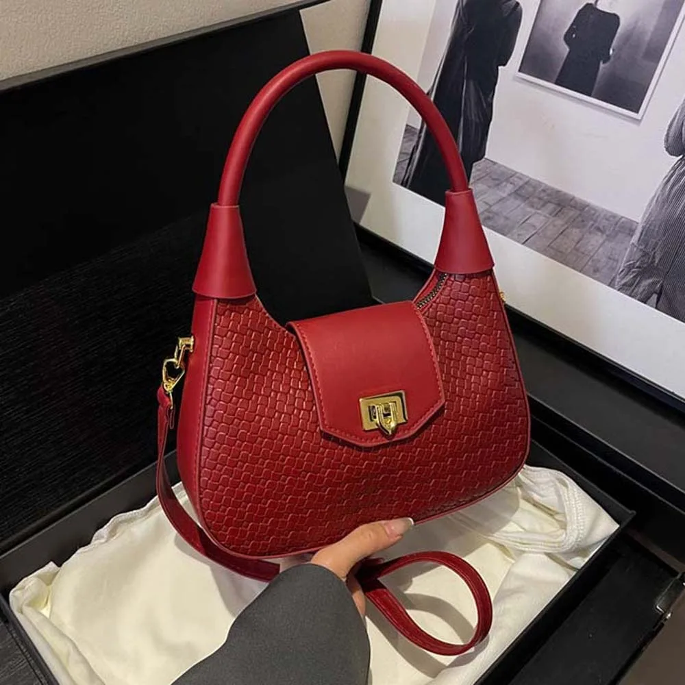 

Elegant PU Hobo Bag Large Capacity Crocodile Skin Pattern French Underarm Bag Anti-Splash Water Polyester Texture Handbag School