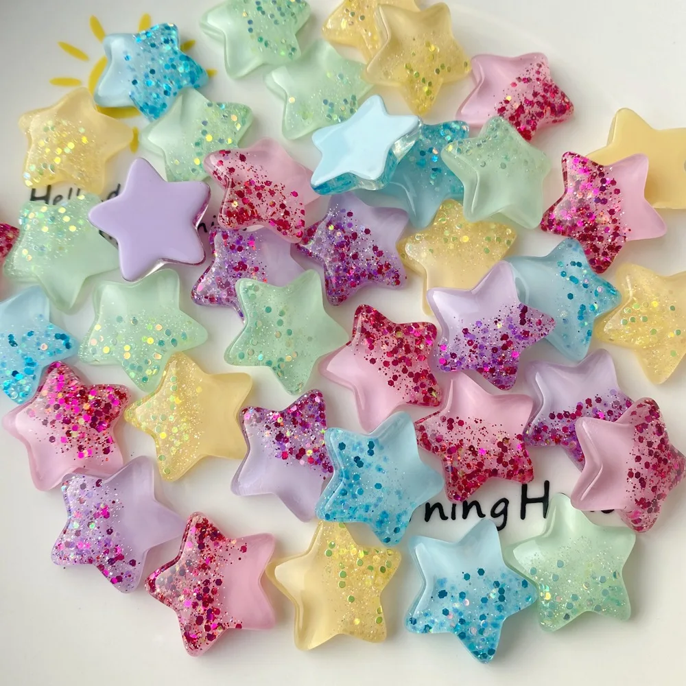 10Pcs/lot Star Shape Glitter Sequins Flatback Resin Cabochon Scrapbooking Decoration Craft DIY Hair Bows Center Accessories 23mm