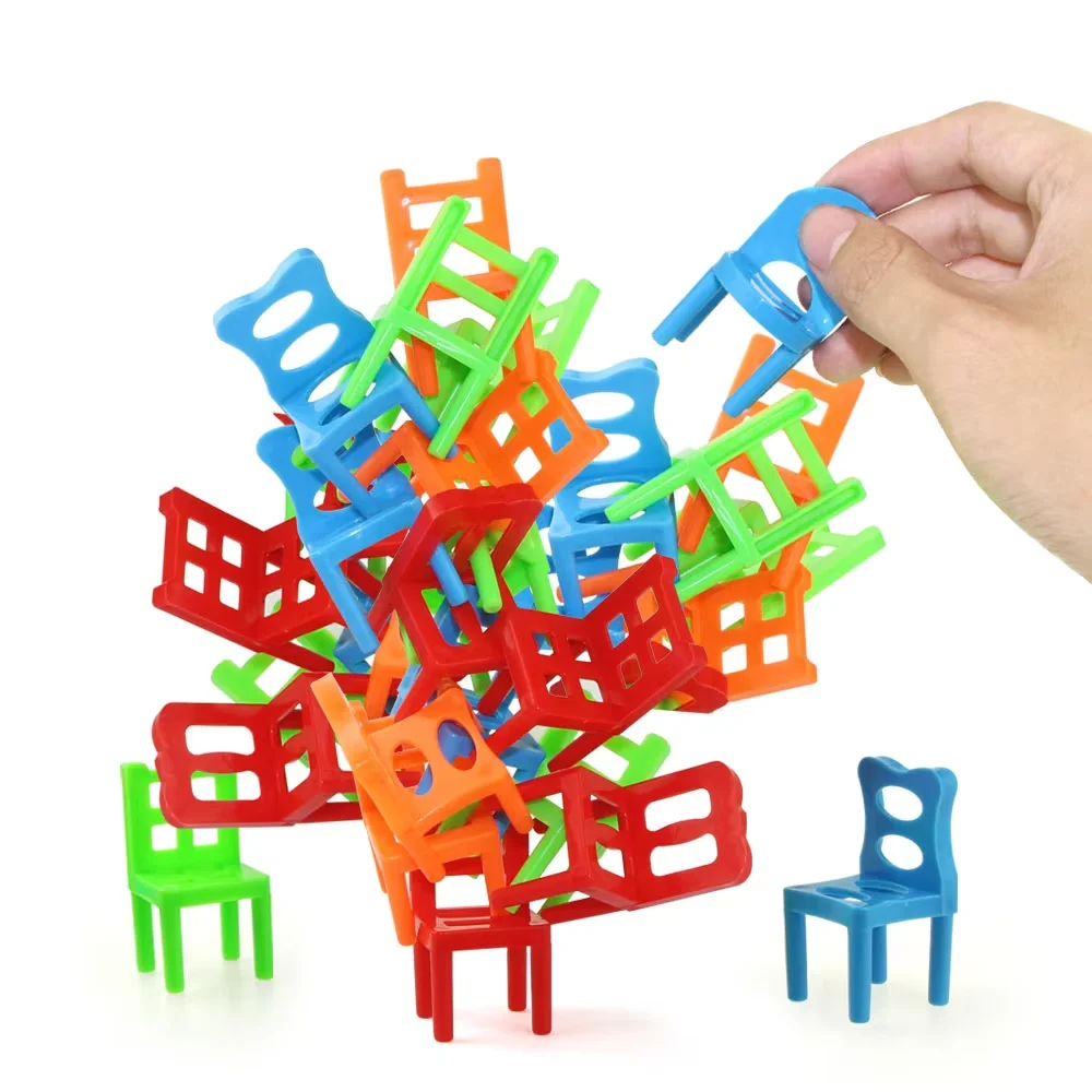18Pcs/Set Mini Balance Chairs Game Stacking Blocks Assembly Balancing Training Interactive Family Game Educational Toy for Kids