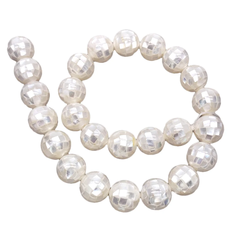 1 Strand White Abalone Shell Round Lose Beads For Jewelry Making Diy 15.5