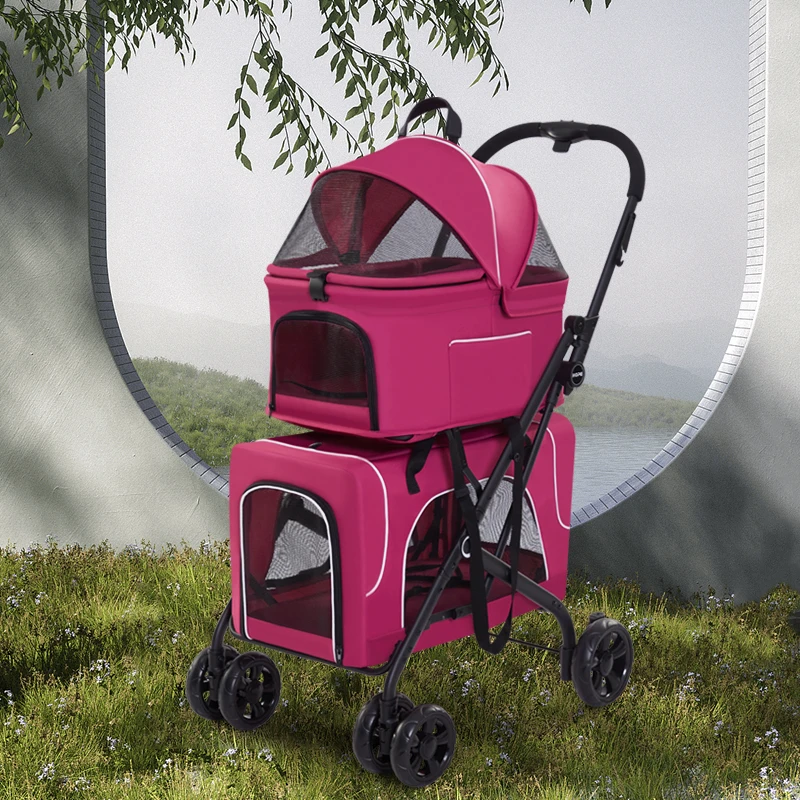 Twin Double Pet Stroller, Dog Stroller, 4 rodas Pet para dois cães e gatos, barato, de alta qualidade