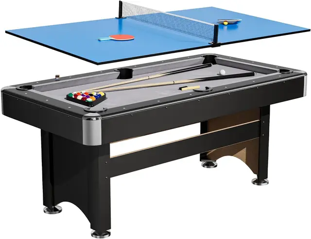 Garvee 2-in-1 Multi-Game Combination Table 6 FT, Billiard Pool Table with Pool Balls Cues Paddles Brush for Family Recreational Game Rooms