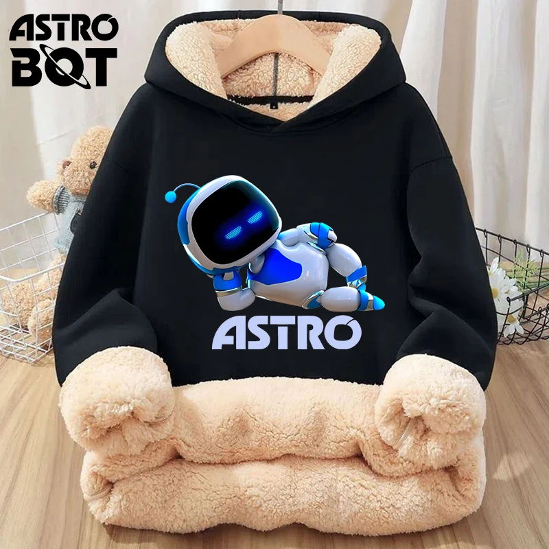 New Astro Bot Lamb Wool Sweatshirt  Boy Anime Cartoon Cute Printing Pullover Hoodie  Warm Long Sleeve Top Clothes Sweaters Gifts