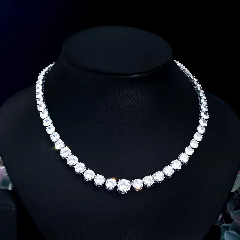 CWWZircons Rundschliff CZ Tennis-Halskette, Iced Out Einreihige Bunte Kettenhalskette für Männer und Frauen, HipHop-Schmuck Großhandel DZ0109 – Detail 9