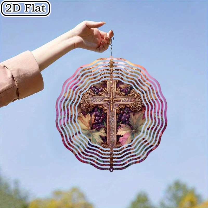 CIFbuy 10 Inch Metal Wind Spinner with Shiny Kaleidoscope Pattern, 360° Rotating Hook Wind Chime for Outdoor Garden Patio Yard D