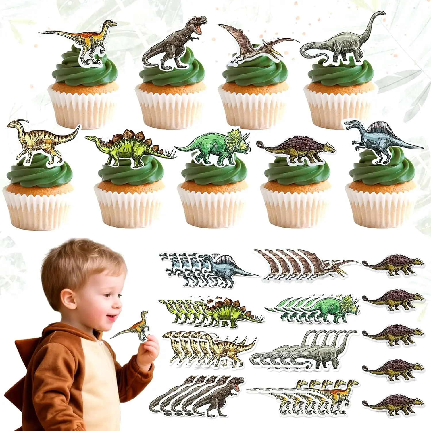 Essbare Dino Rex Dinosaurier Cupcake-Dekorationen Muffin-Desserts Lebensmittel-Dekoration für Feiern Partys Events Babyparty