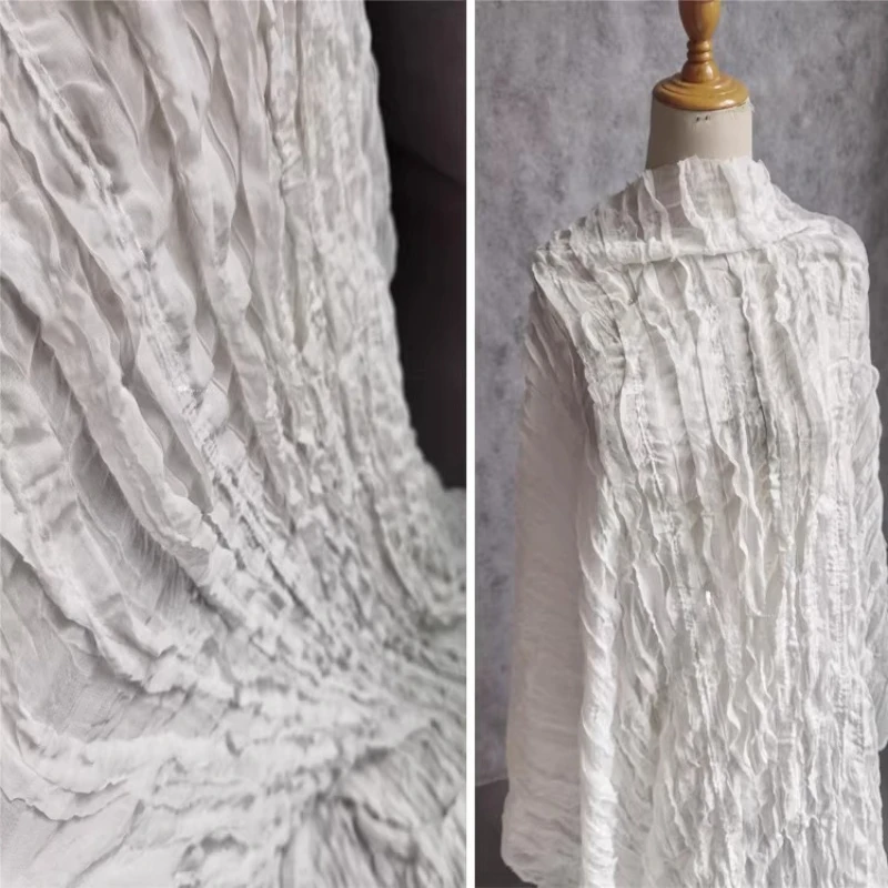 

Small Lace Pleated Chiffon Fabric for Soft DIY Sewing Wedding Dress Design Designer Clothing Fashion Wholesale Cloth Material