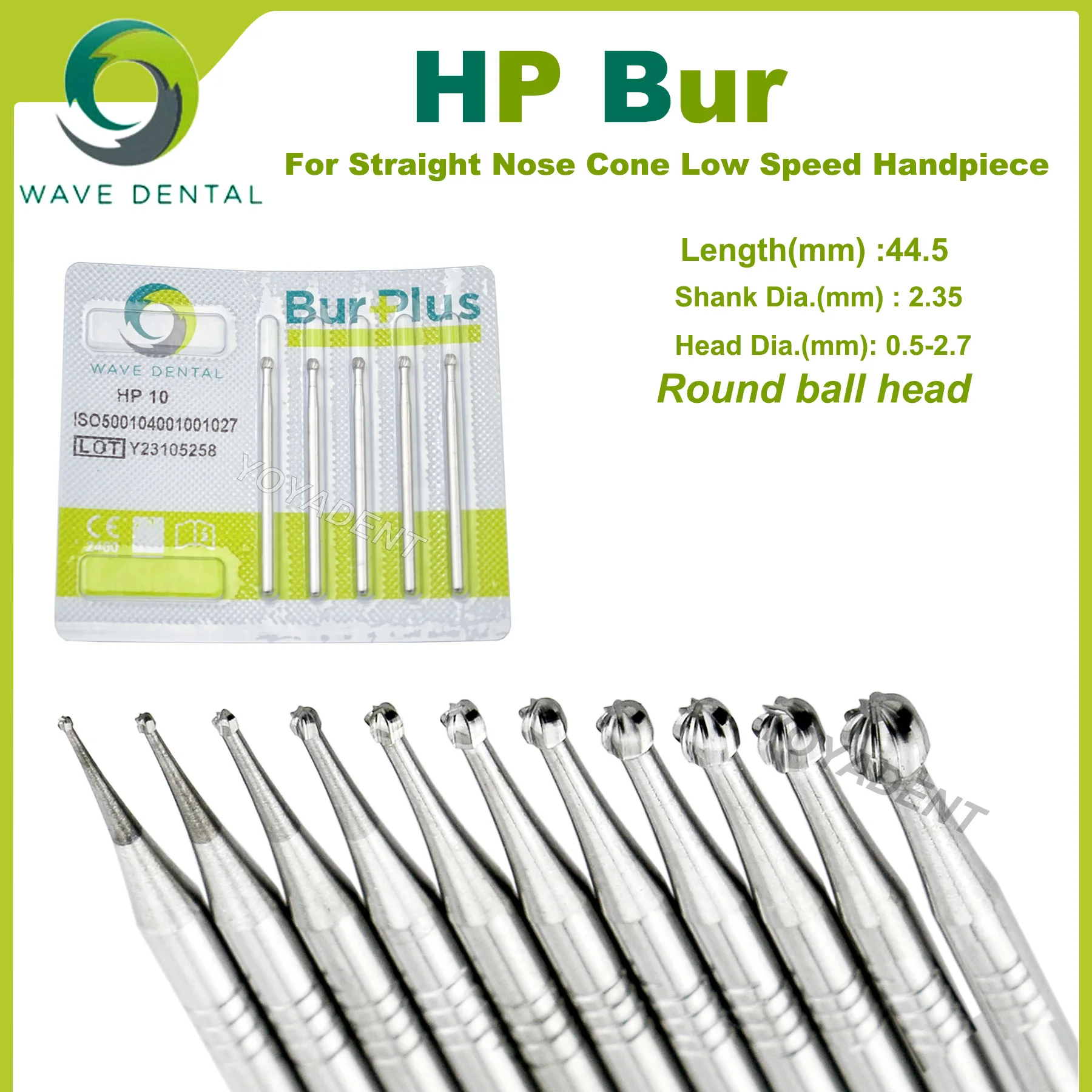 

WAVE HP Dental Burs Tungsten Carbide Bur Dentistry Drill Fit Straight Nose Cone Low Speed Handpiece Round ball head 5pcs/pack