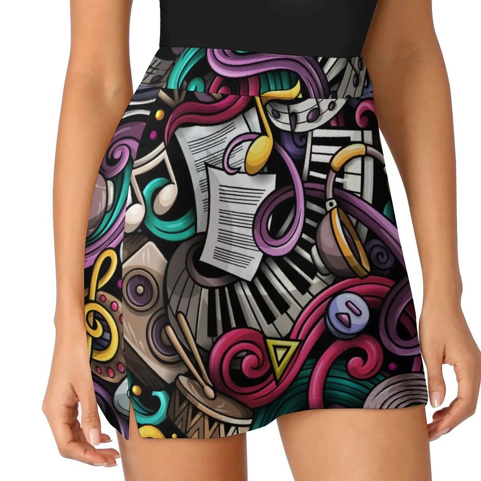 Musical Notes Instruments - Colourful Piano Keys Disco Art Mini Skirt women clothes micro mini skirt extreme