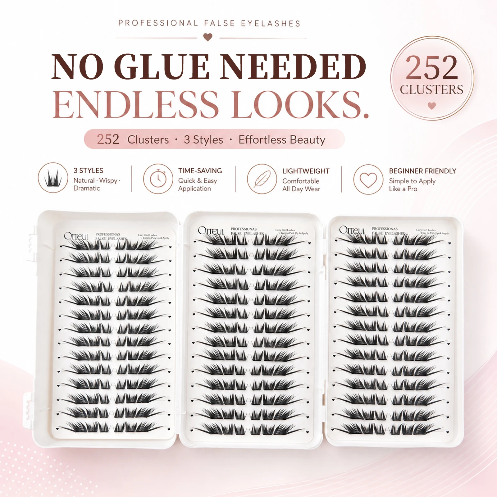 Korean No Glue Eyelashes, Invisible Thin Band Lash Extensions, Natural Wispy Cluster Lashes, DIY Press On False Lashes