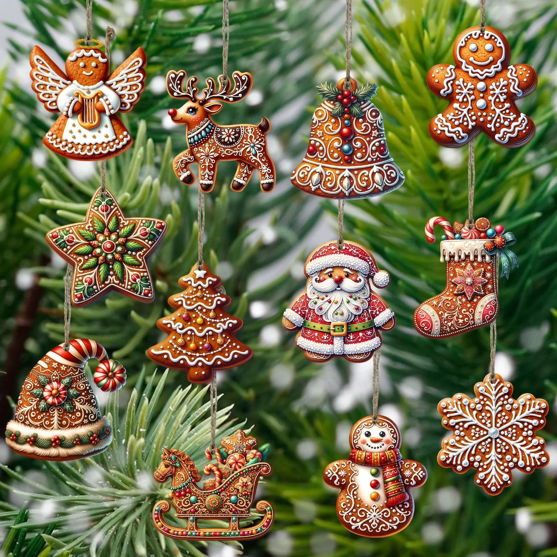 Juego de adornos navideños hechos a mano, 12/24/36 Uds., el motivo de pan de jengibre para hombre y Papá Noel son perfecto para vestidos de regalo navideños