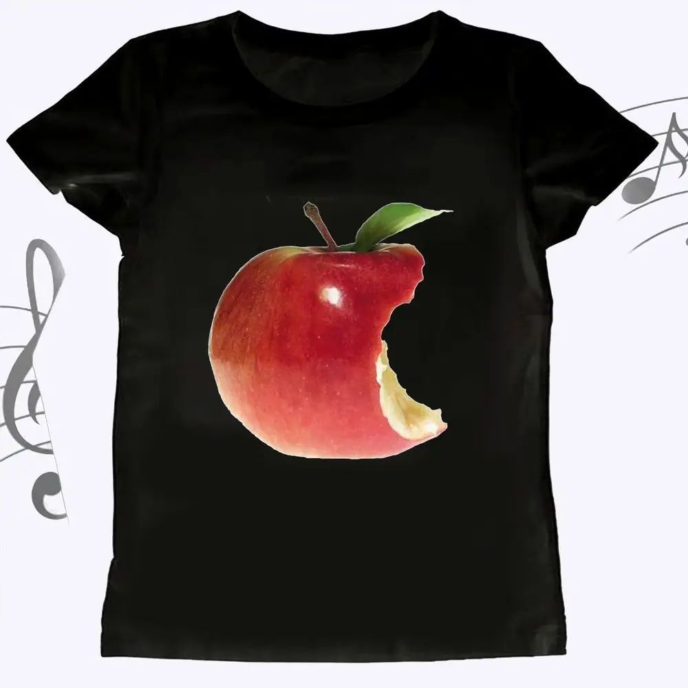 Bitten Red Apple Graphic T-Shirt Women Aesthetics Summer Short Sleeve Fruit Print Vintage Tee Female Casual Fashion Harajuku Y2k