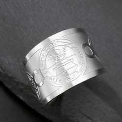 Dawapara Wealth Fortune Amulet Kabbalah Adjustable Ring Men Solomon Secret Seal Finger Ring Stainless Steel Jewelry Waterproof