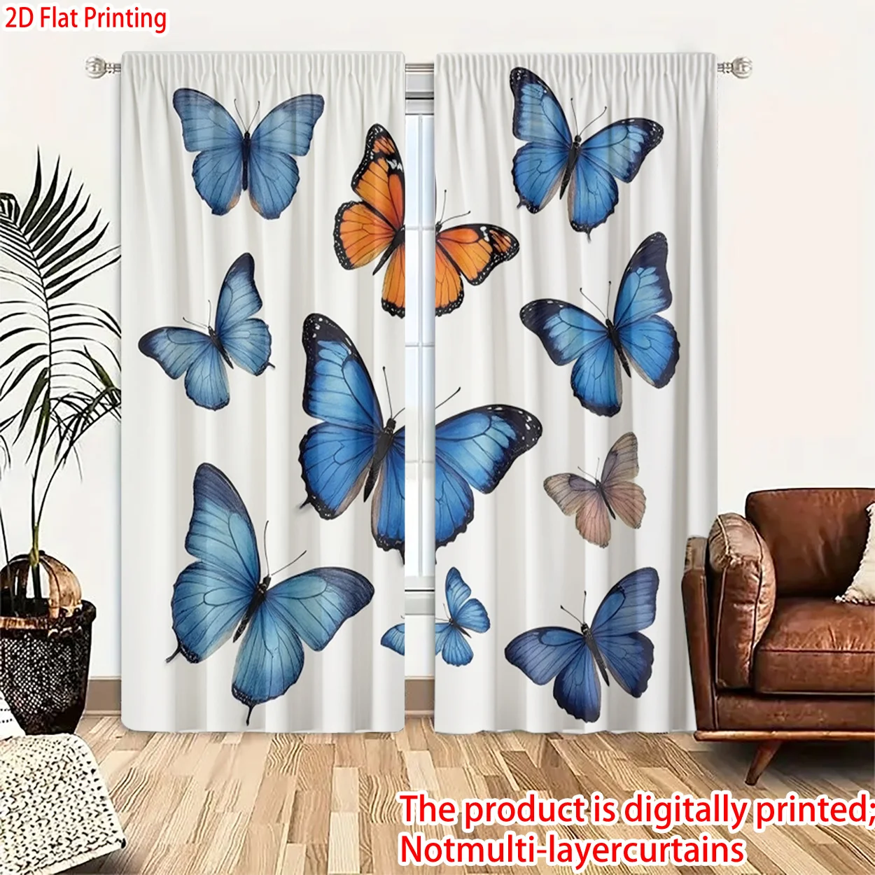 Butterfly Curtains 2pcs Blue Orange Nature Print Butterfly Decoration Window Drapery Pair for Bedroom Living Room Aesthetic Wind