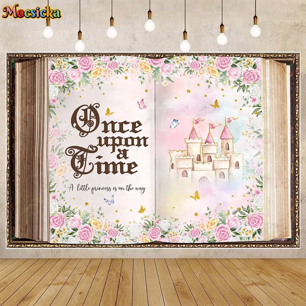 

Mocsicka Magic Book Once Upon A Time Baby Shower Backdrop A Little Princess Is On The Way Girl Welcome Party Decor Background