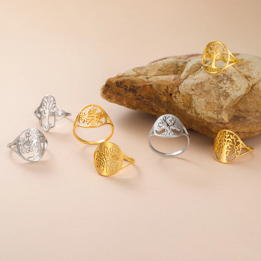 Dawapara Baum des Lebens Ring Hexerei Celtics Knoten Stammbaum Edelstahl Ring für Frauen Ehering Wicca Paar Schmuck – Detail 4