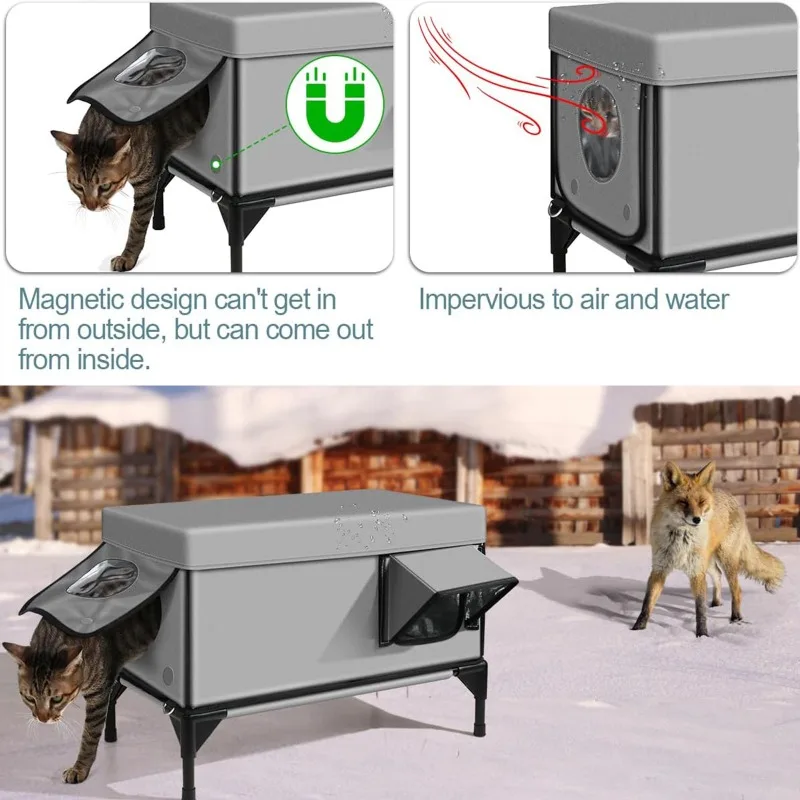Winter Warm Electric Heating Outdoor Cat House, Windproof Rainproof Scratch-Proof Cat Bed for Pet Dogs and Cats view 2