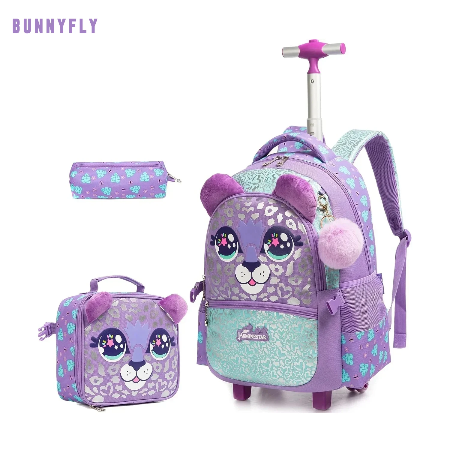 

BUNNYFLY Cute Rolling Backpack for Girl Backpack with Wheels for Elementary Student Kids 3 in 1 Travel Luggage Carry on Suitcase