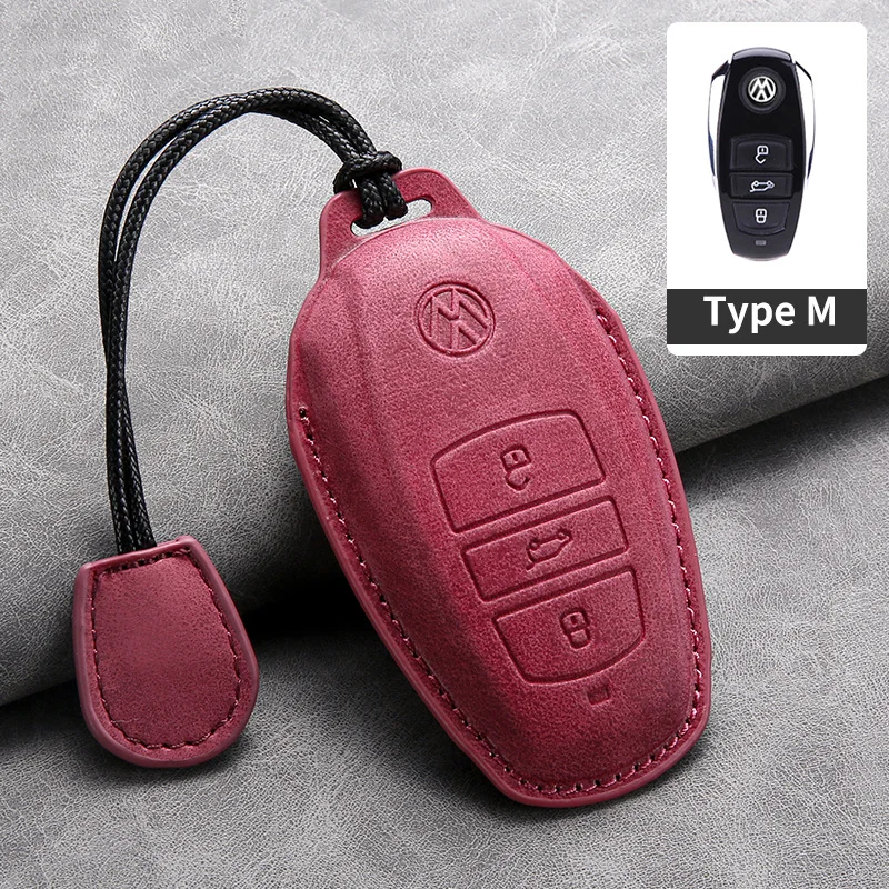 Suede Leather Car Key Case Shell Fob for VW Volkswagen Touareg 2011 2012 2013 2014 2015 2016 2017 2018 Auto Keychain Accessories