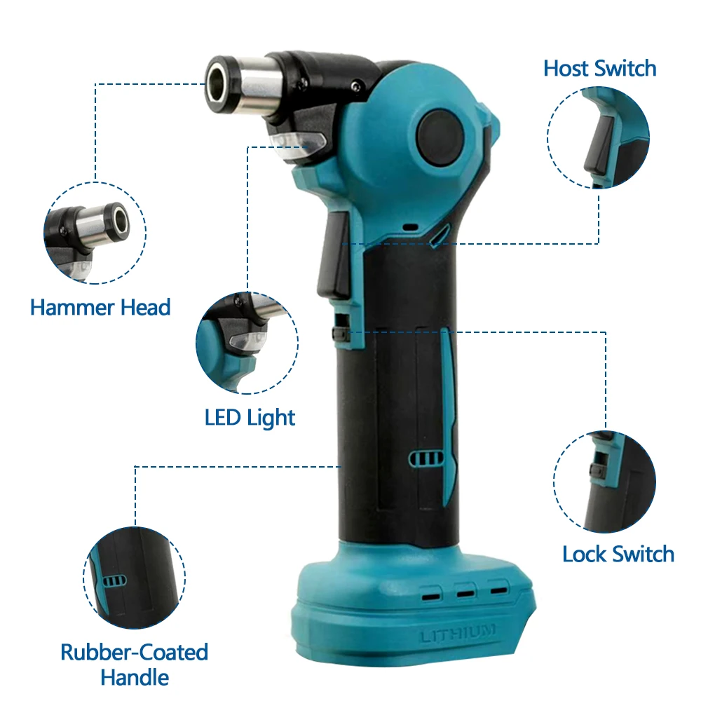 18-21V Auto Hammer Kit Cordless Electric Hammer Copper Motor 0/45/90 Degree Adjustable Head for Makita 18V Battery