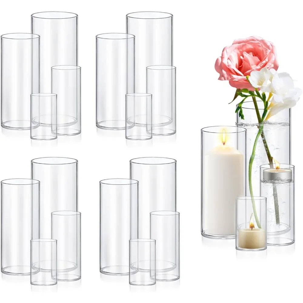 

16 Pack Glass Cylinder Vases 4,6,8,10 Inch Tall Clear Flower Vase Hurricane Floating Candle Holder for Table Centerpiece Wedding