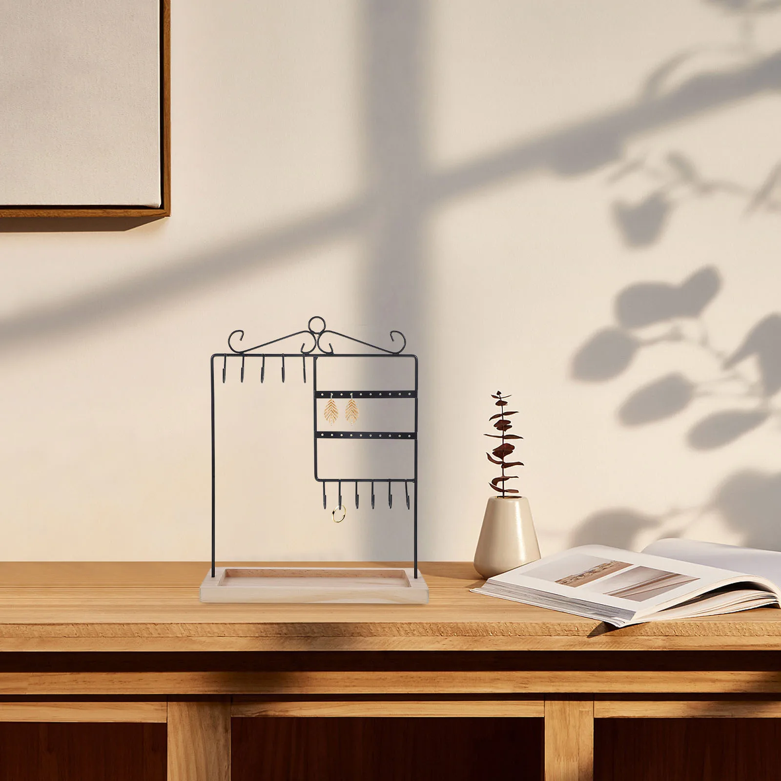 مجوهرات عرض موقف علبة خشبية حامل القرط رف الحديد قلادة سوار التخزين المنظم حامل ملحقات ديكور المنزل