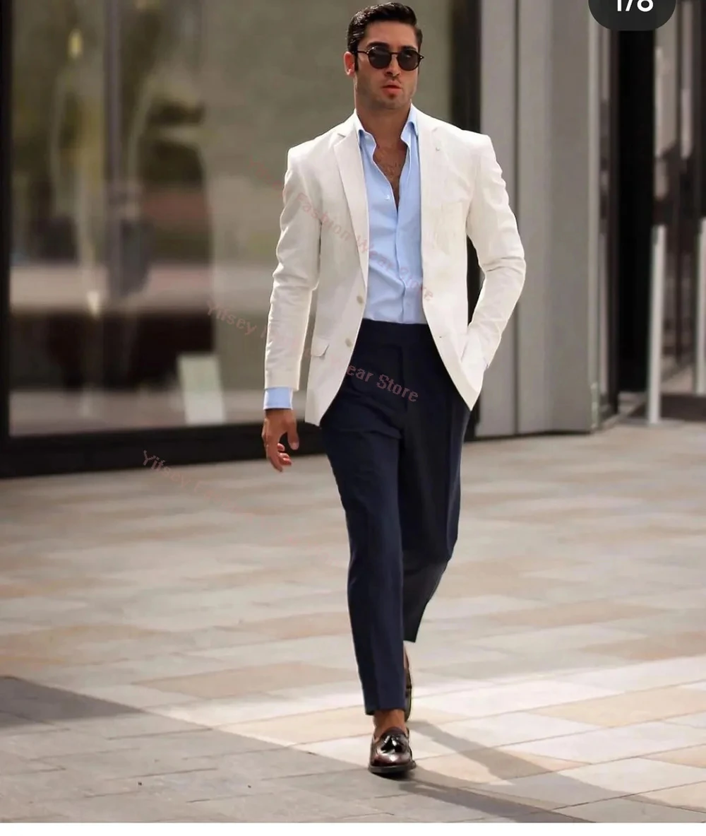 

Ivory Coat Black Pants Full Men Suit Set Wedding Dresses Groom Custom Made Luxury Brands Male Jacket Pants Slim Fit 2pcs Outfit