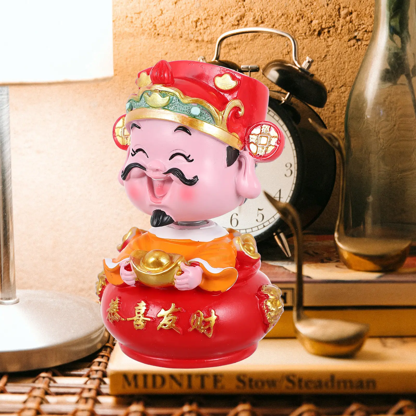 God of Fortune Shaking Head Resin Craft Ornament Indoor Outdoor Decor for Car Home Office Supermarket Chinese New Year Blessing