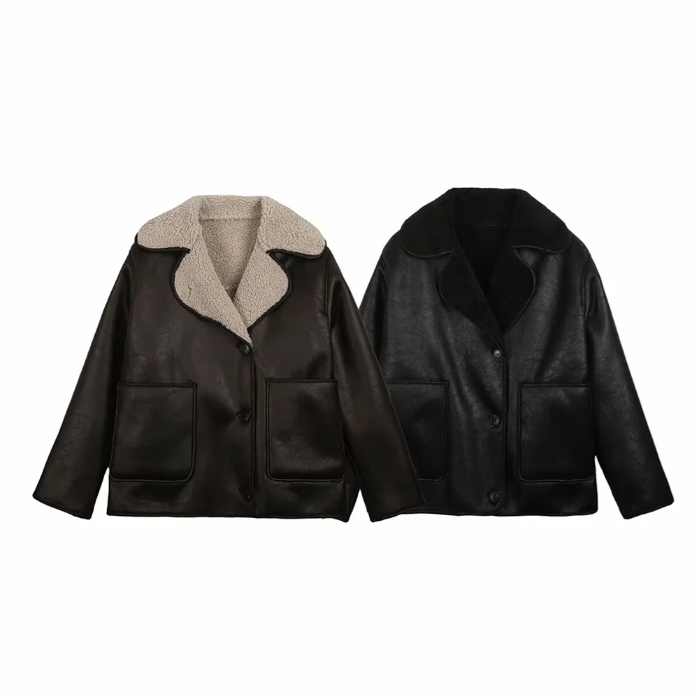 

Taop&Za women's double-sided lapel button pocket decoration autumn and winter new design jacket