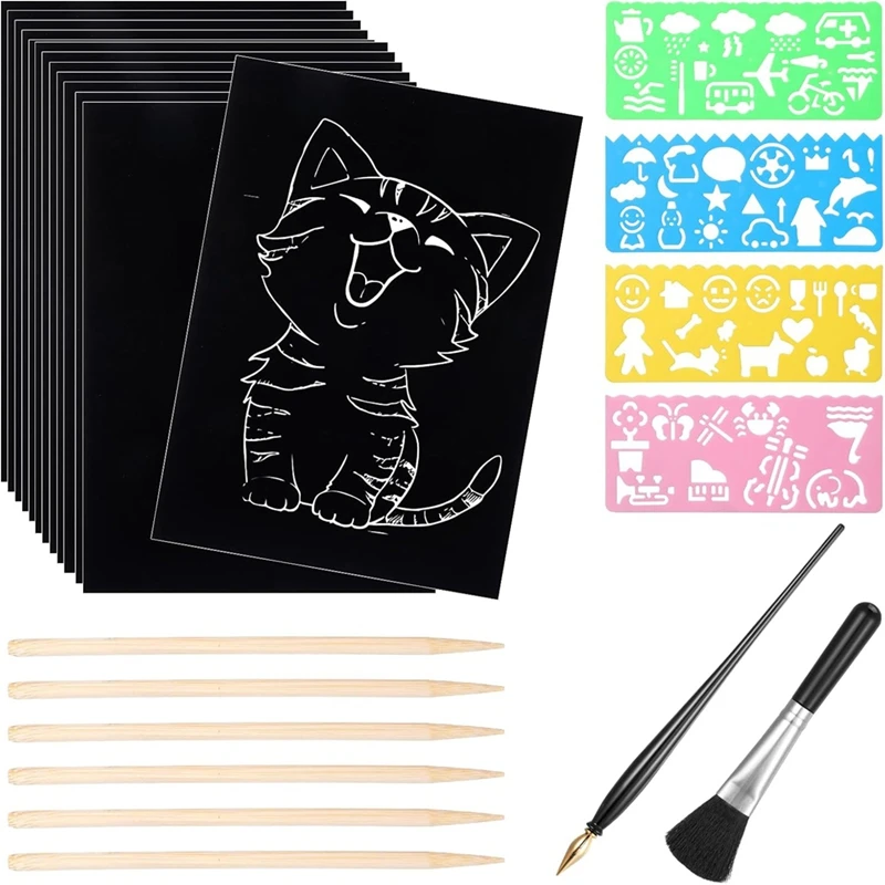 Scratch Paper Art Set 50 Sheets 7.8X11.2 In Black Coated Scratchboard Paper Scratch Paper For Kids Adults