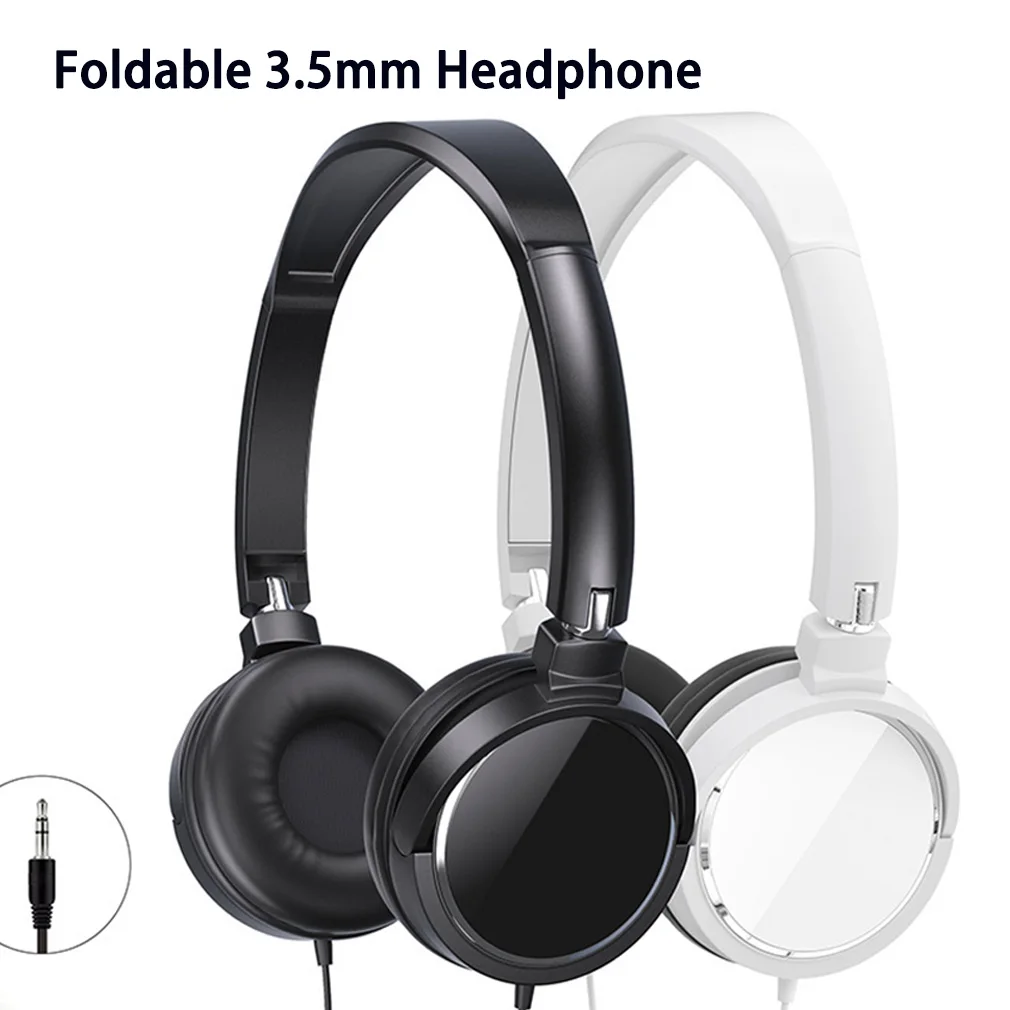 Foldable Noise Canceling Sport Wired Earphones Universal 3.5mm Over Ear Headphone HiFi Stereo Sound Portable Music Game Headset view 3