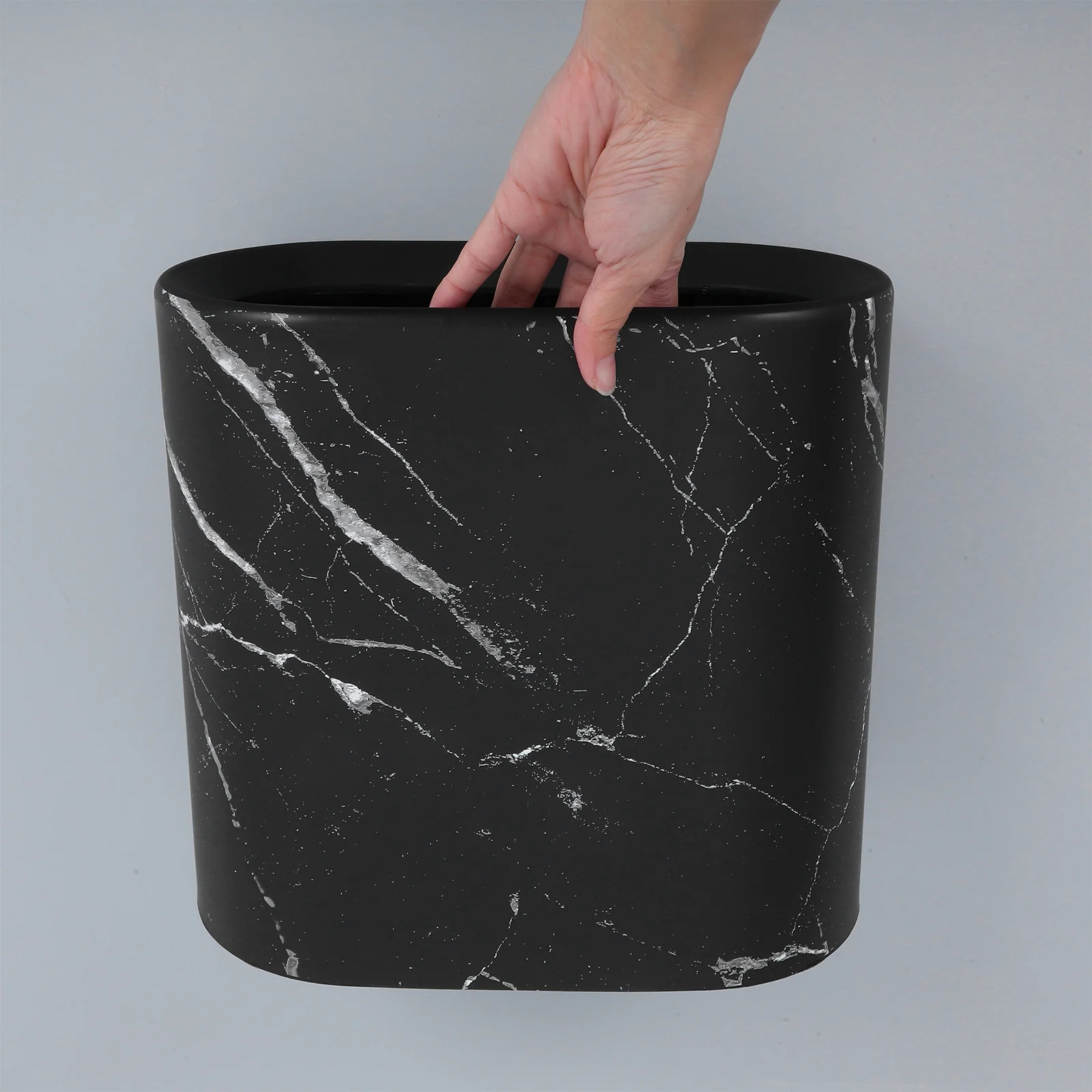

Delicate Garbage Can Marble Finish Compact for Bathroom Kitchen Bedroom Home Hotel Office Space Saving Trash Bin Easy to Wipe